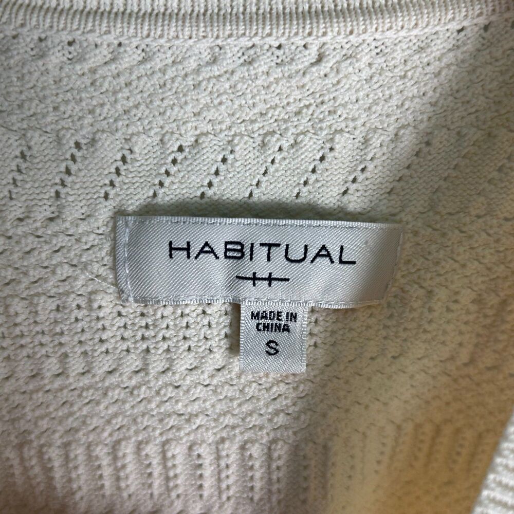 Habitual Nordstrom Ivory Pointelle Knit Short Sleeve Cardigan Sweater Size S - Picture 5 of 13
